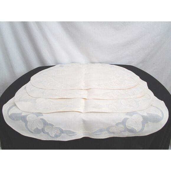 Set of 4 Vintage Ivory Cotton & Ivy Lace Placemats & 4 Napkins - Picture 2 of 8